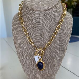 Elegant Gold Chain Necklace with Blue Pendant